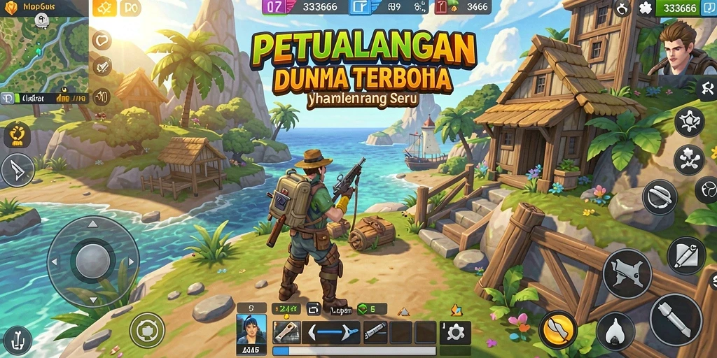Screenshot gameplay 333666 menampilkan dunia terbuka yang luas dan indah.
