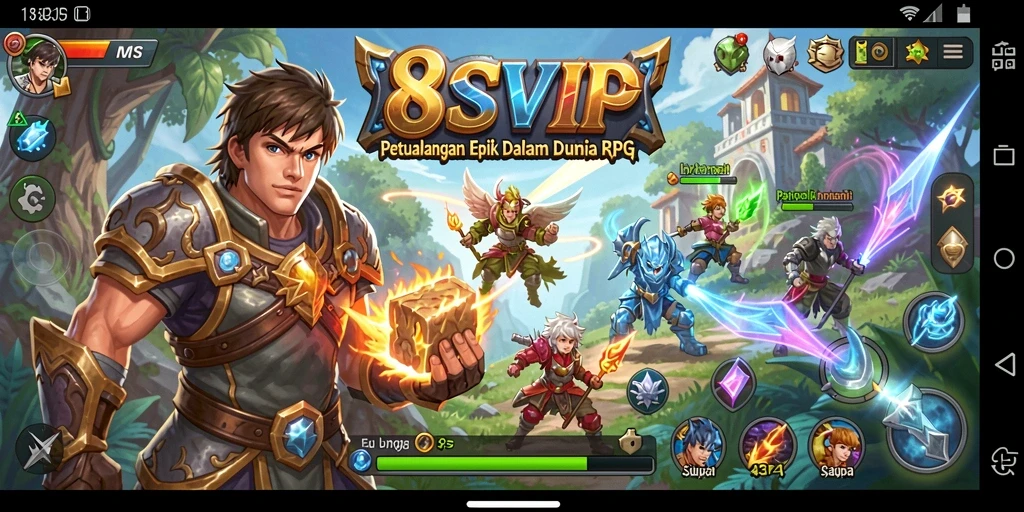 Screenshot gameplay 8SVIP menampilkan pertarungan seru dan karakter yang beragam.