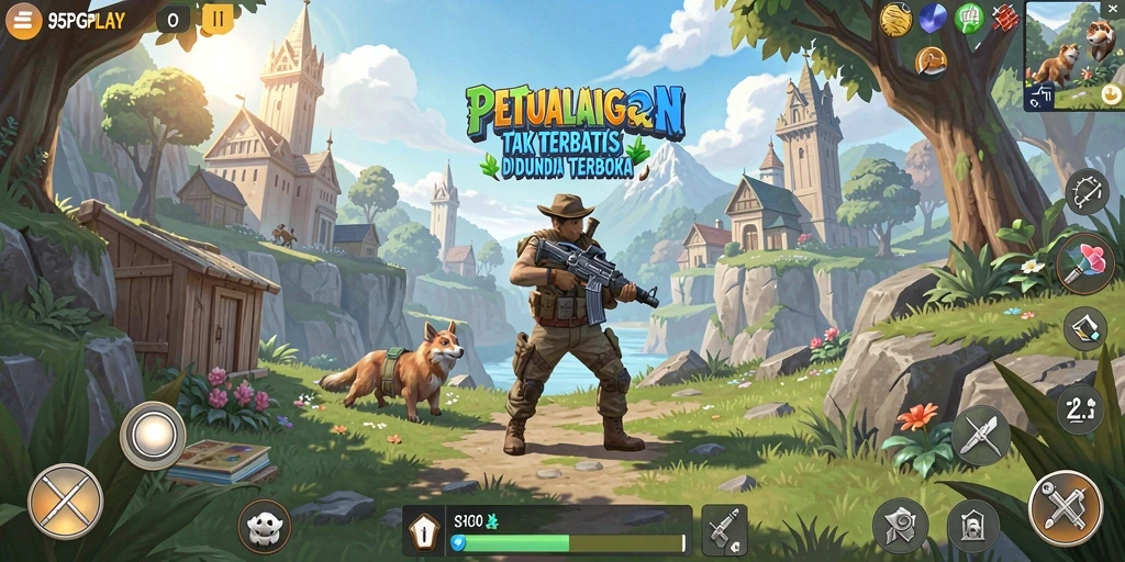 Screenshot gameplay 95PGPLAY menampilkan petualangan seru di dunia terbuka.