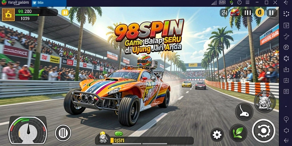 Tampilan gameplay <strong>98SPIN</strong> yang mendebarkan saat balapan penuh kecepatan.