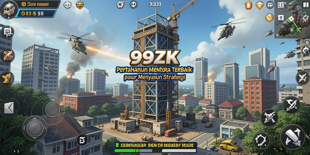 Tampilan gameplay <strong>99ZK</strong> dengan strategi pertahanan menara yang menegangkan.
