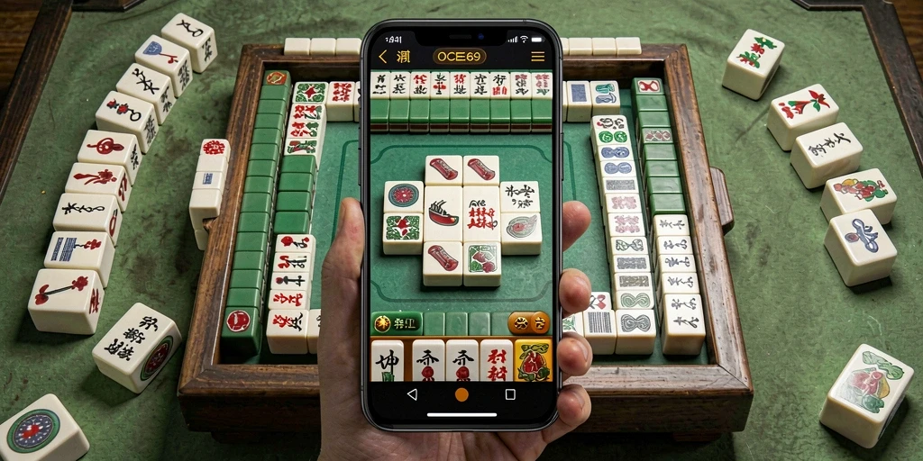 Tampilan utama OCE69 menampilkan gameplay Mahjong yang seru.