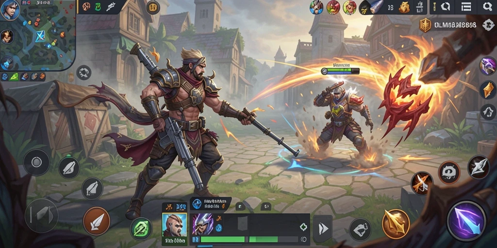 Gameplay menarik OLX888 menunjukkan pertempuran MOBA yang intens.