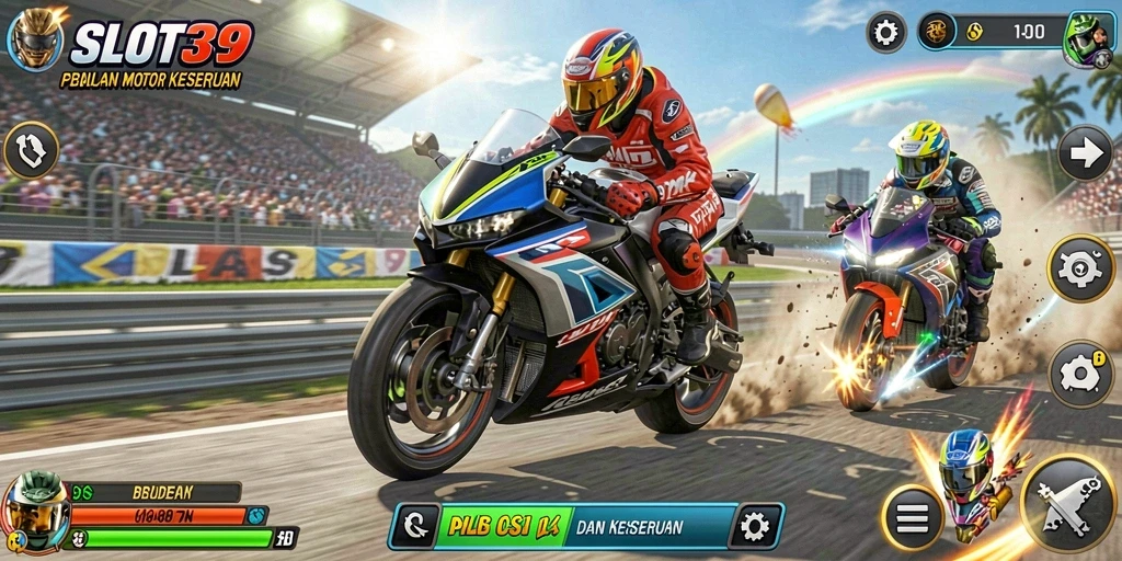 Screenshot utama SLOT39 menampilkan suasana balapan motor yang mendebarkan.