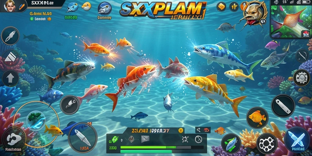 Tampilan gameplay SXXPLAY yang menampilkan aksi tembak ikan.